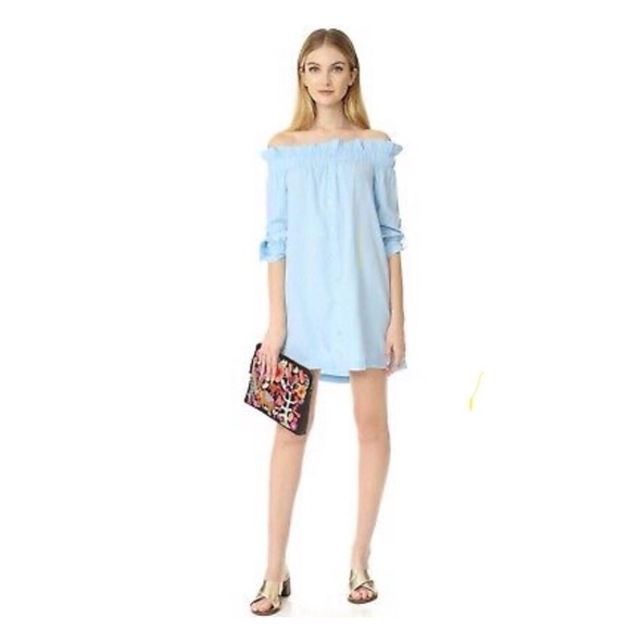 MinkPink Off Shoulder Blue Long Sleeve Mini Dress - Picture 1 of 14